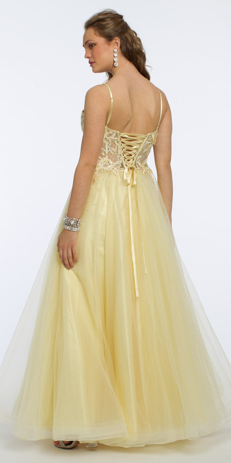 3D Flower Embroidered Corset Ballgown Image 4