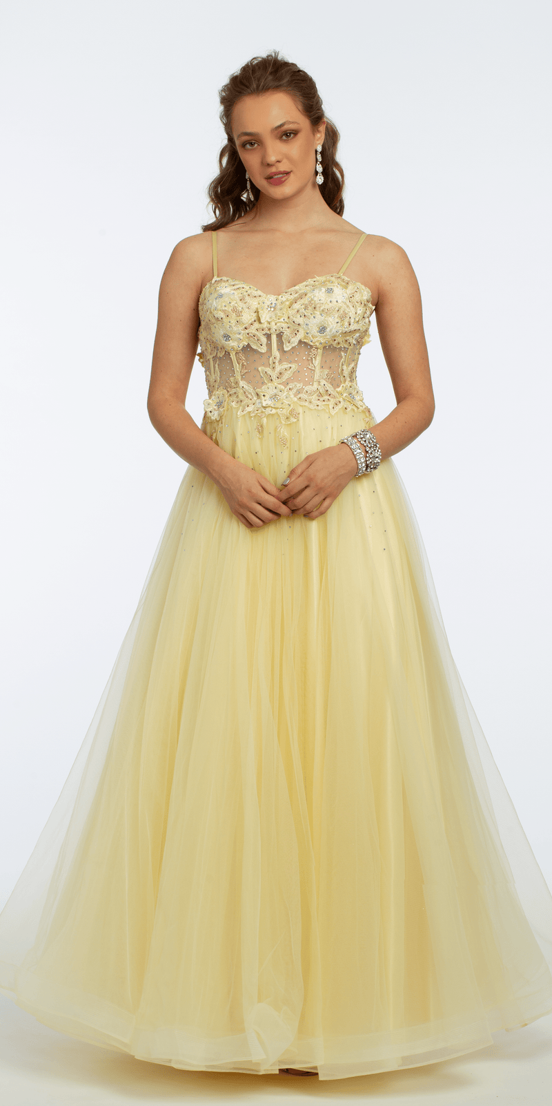 3D Flower Embroidered Corset Ballgown Image 1