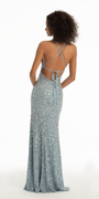 Sequin X Back V Neck Column Dress with Side Slit Image 2