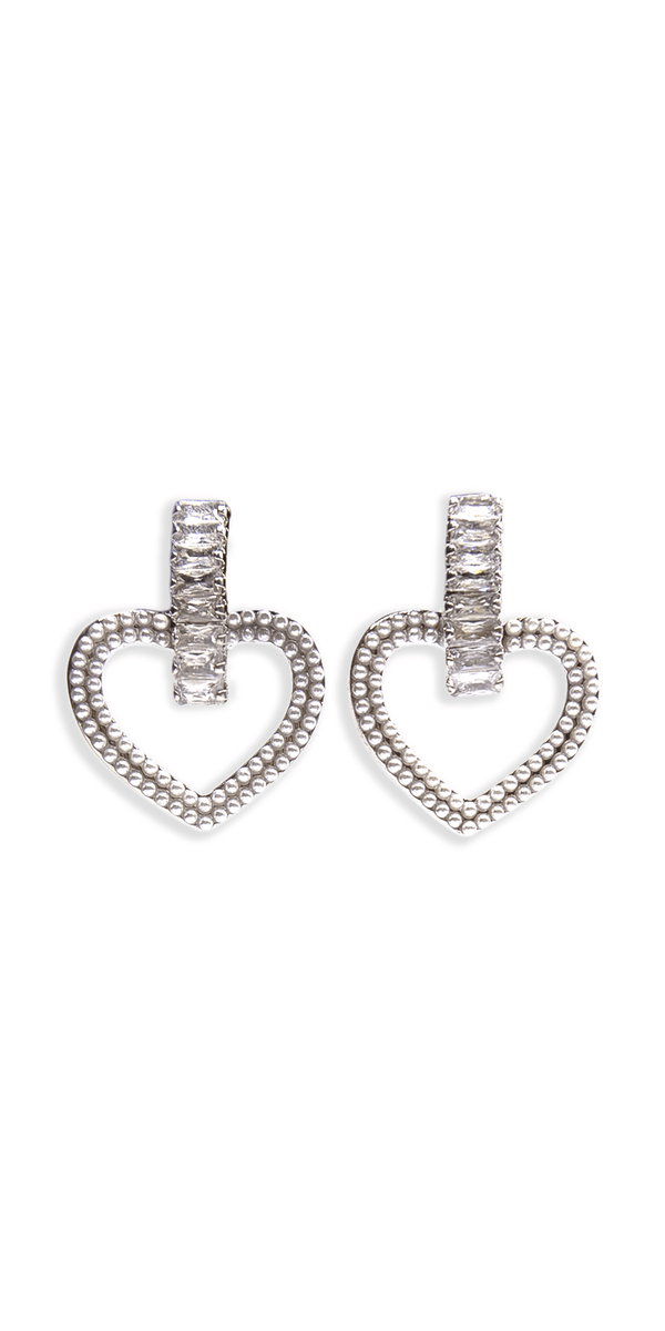 Pearl Heart Drop Earrings with Rhinestone Detail Image 2