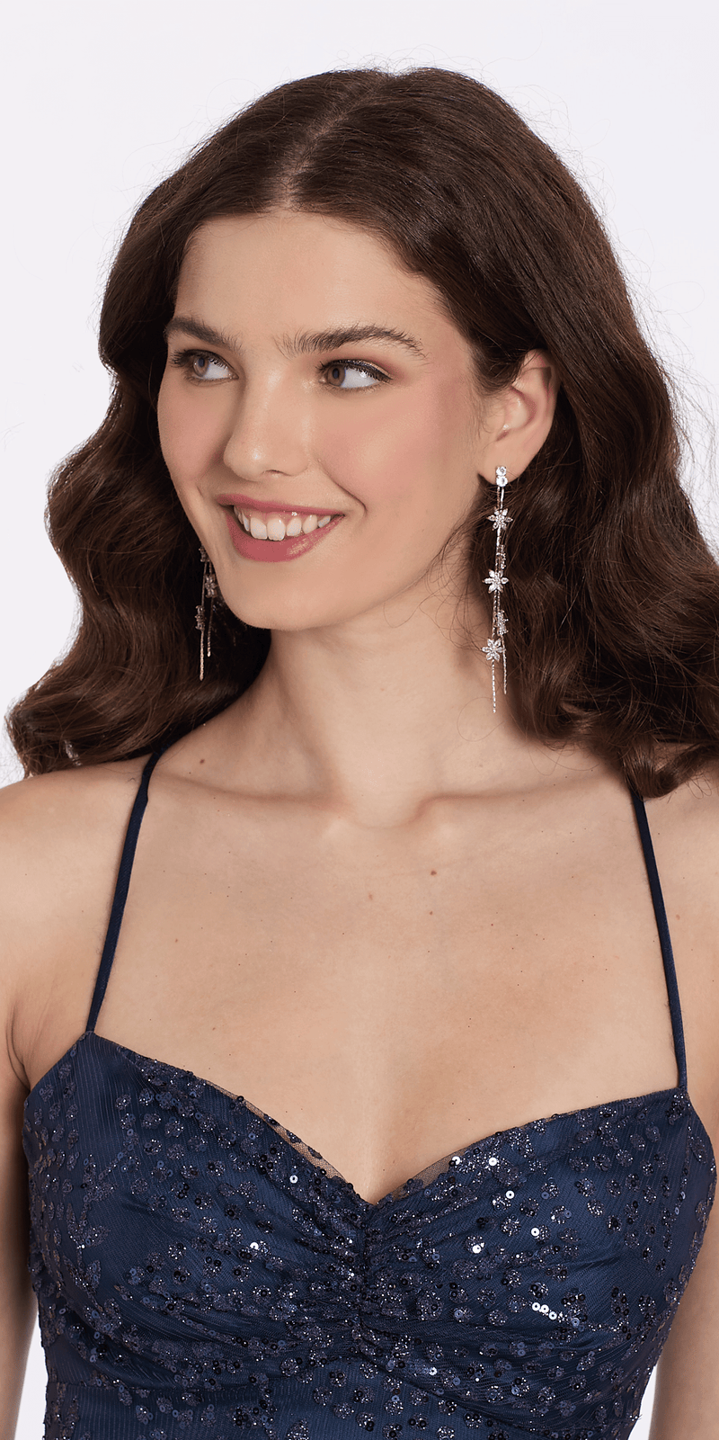 Rhinestone Daisy Double Stand Earrings Image 3