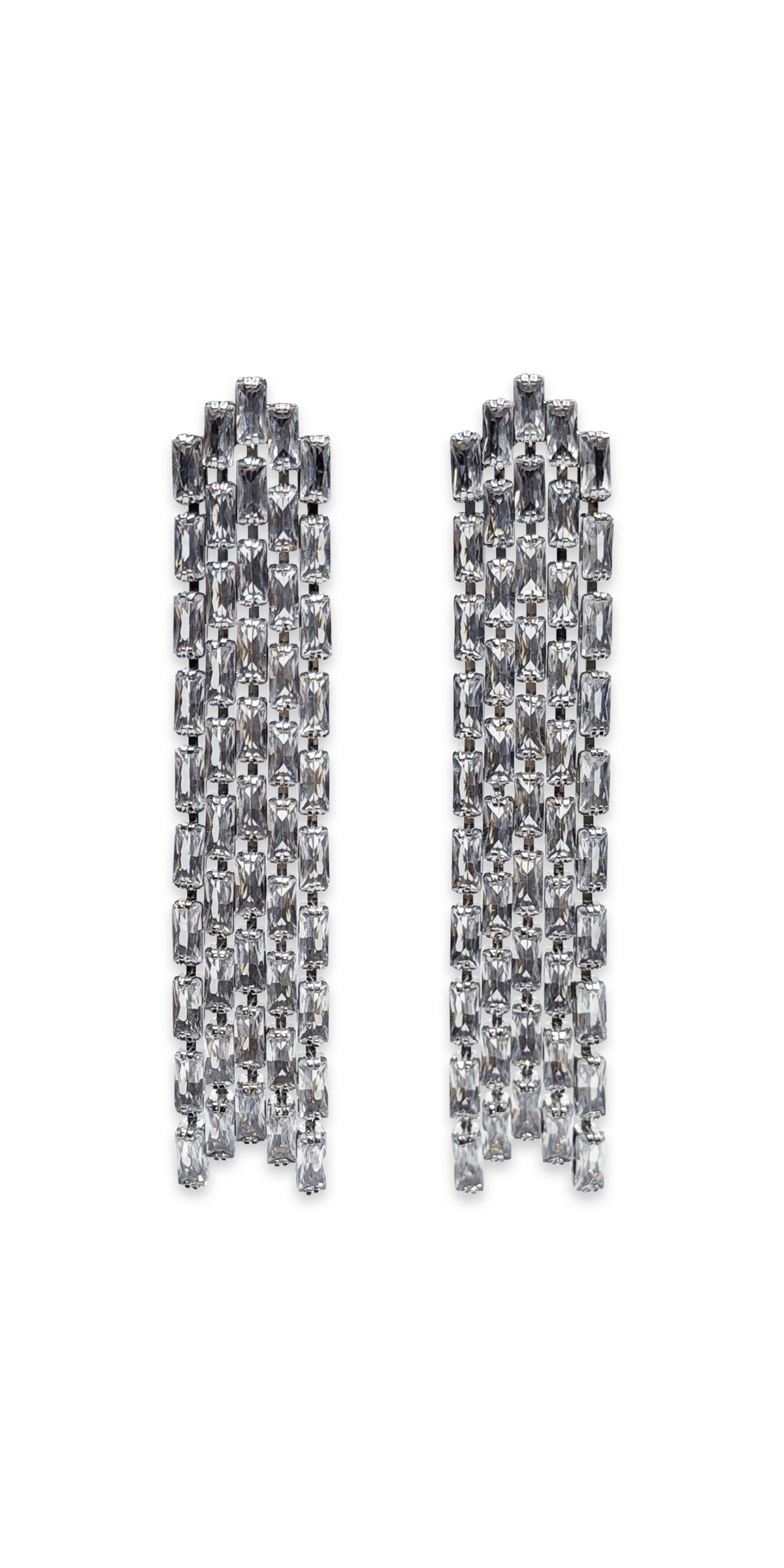 Camille La Vie Baguette Rhinestone 5 Strand Waterfall Earrings one-size / silver