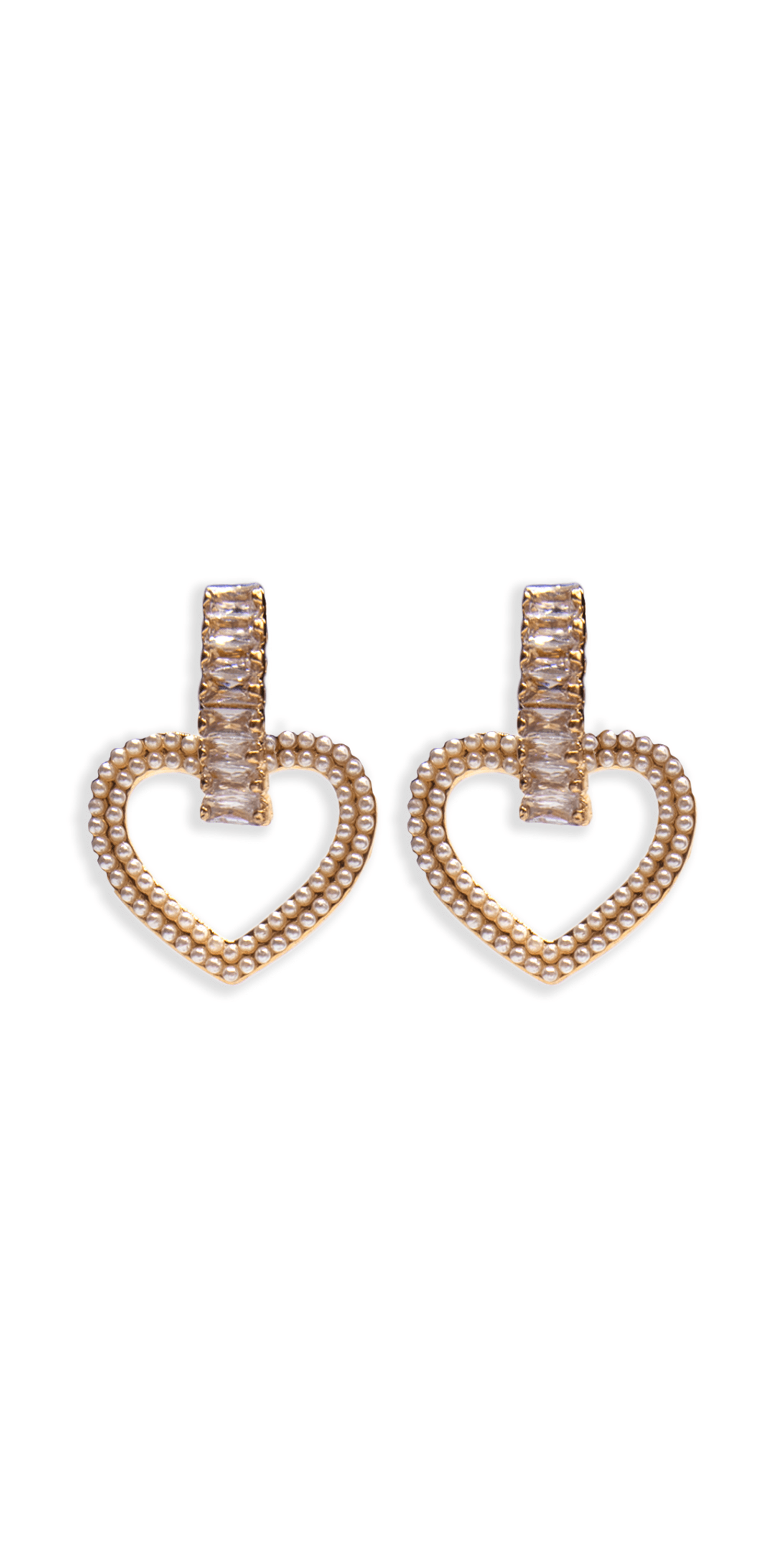 Pearl Heart Drop Earrings with Rhinestone Detail