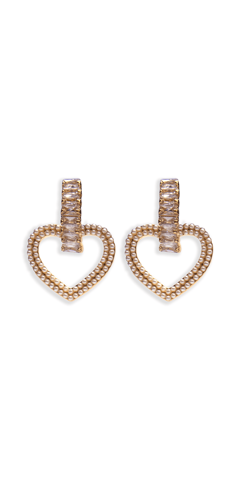 Pearl Heart Drop Earrings with Rhinestone Detail Image 1