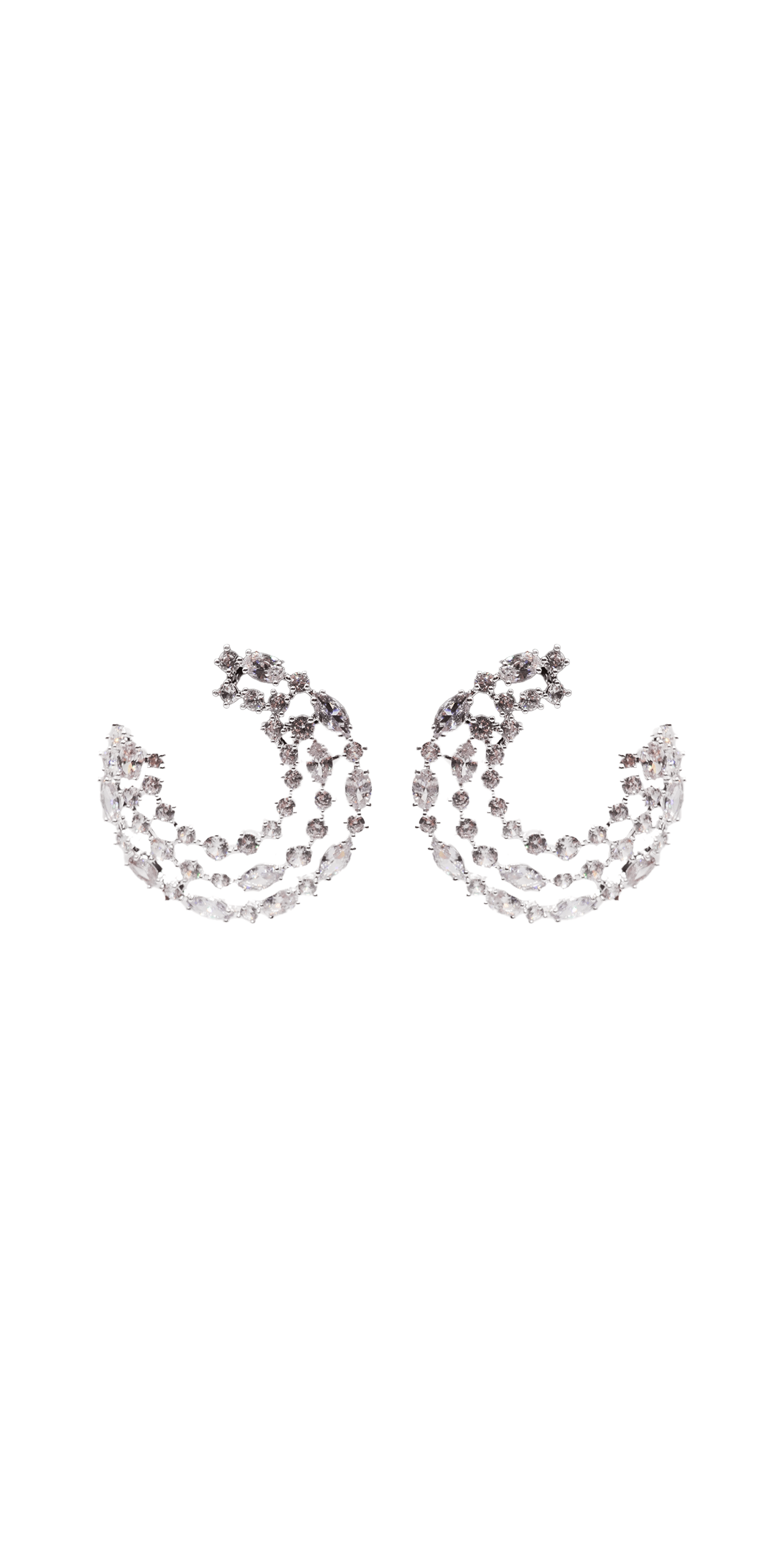 Camille La Vie Crescent Moon 3 Row Rhinestone Earrings Missy / OS / silver