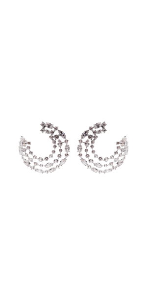 Crescent Moon 3 Row Rhinestone Earrings Image 1