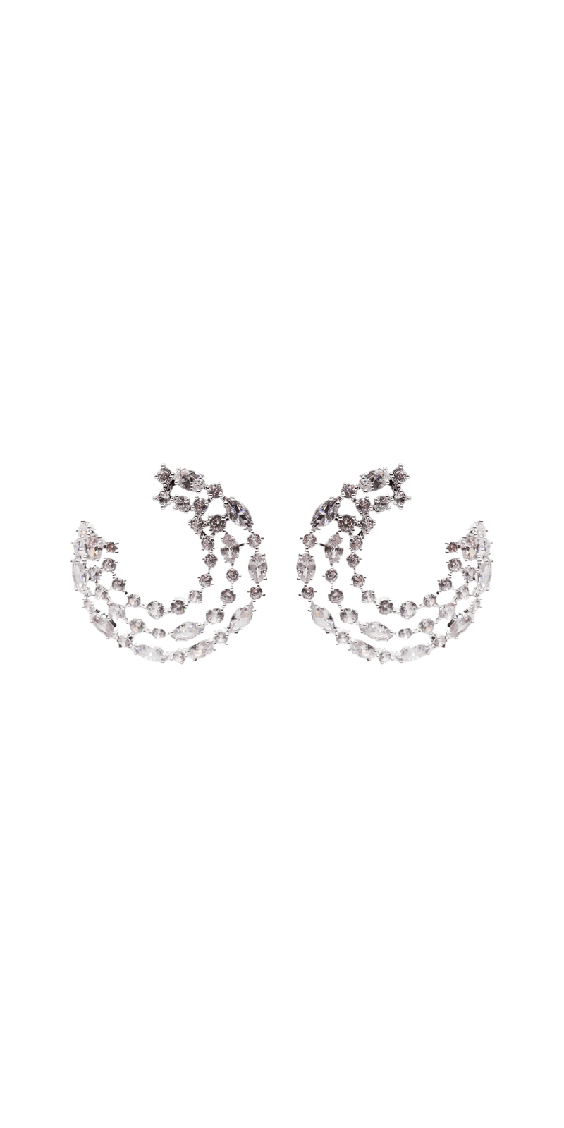 silver/one size/Camille La Vie/Crescent Moon 3 Row Rhinestone Earrings /front