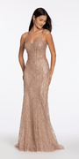 nude/size/4/missy/Camile La Vie/Crushed Stone and Glitter Mesh Corset V Back Trumpet Dress/front alt