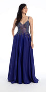 sapphire/size/4/missy/Camille La Vie/Chunky Gem Double Strap Satin A line Dress with Sweep Train /front