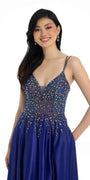 sapphire/size/4/missy/Camille La Vie/Chunky Gem Double Strap Satin A line Dress with Sweep Train front alt