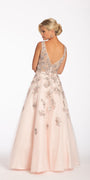 Plunging Tulle Ballgown with Metallic Floral Applique Image 2
