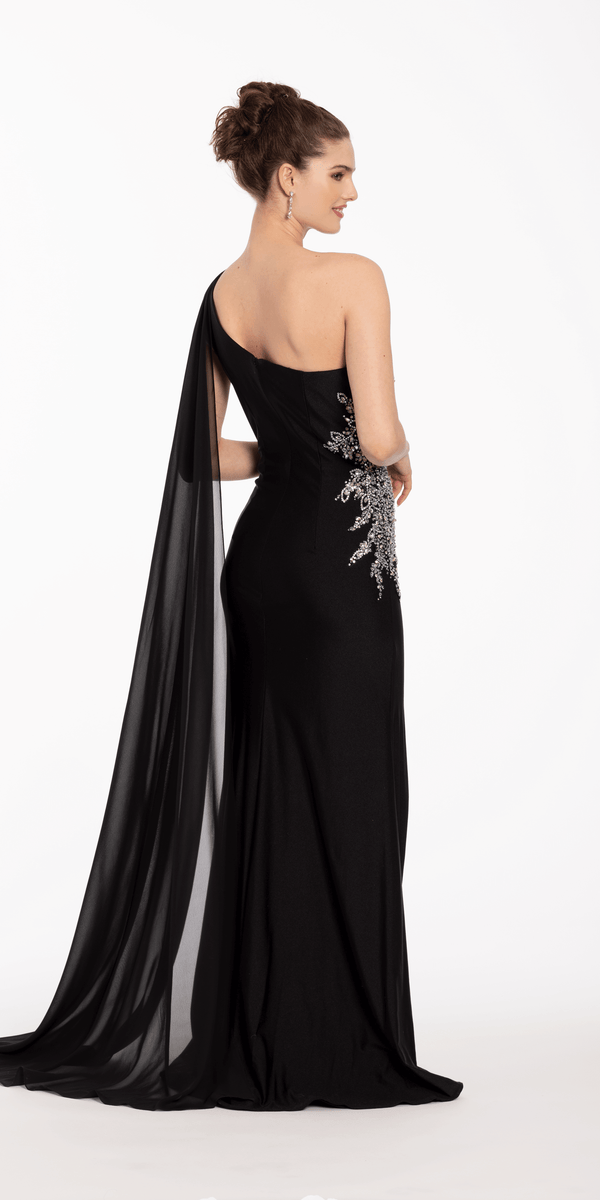 camille la vie one shoulder dress Foil Jacquard One Shoulder A Line Dress with Keyhole Petite / 12 / champagne