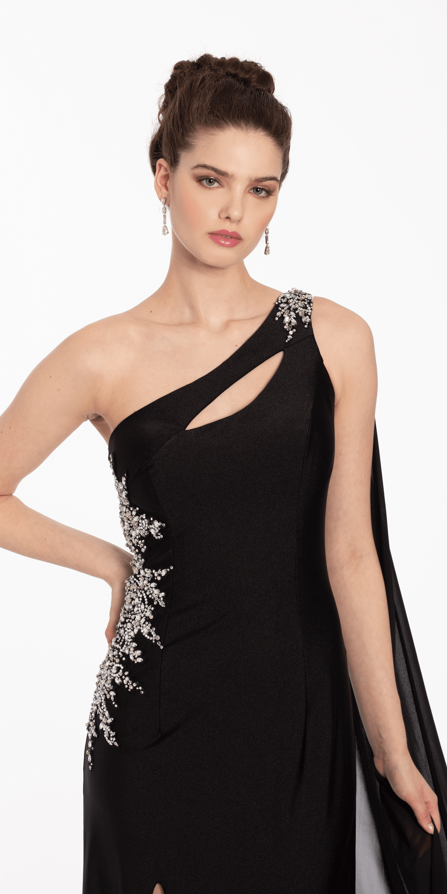 One Shoulder Side Cascade Dress with Rhinestone Detail Camille La Vie One Shoulder Side Cascade Dress with Rhinestone Detail Camille La Vie