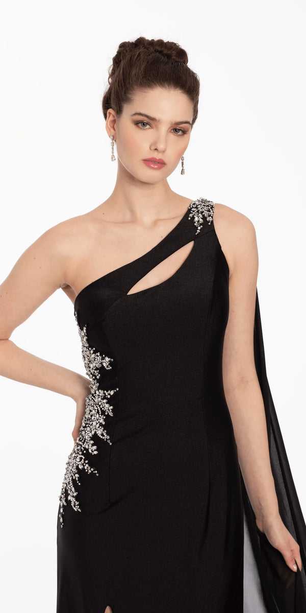 vince one shoulder cascade drape dress Vince - Black One Shoulder Cascade Drape Top