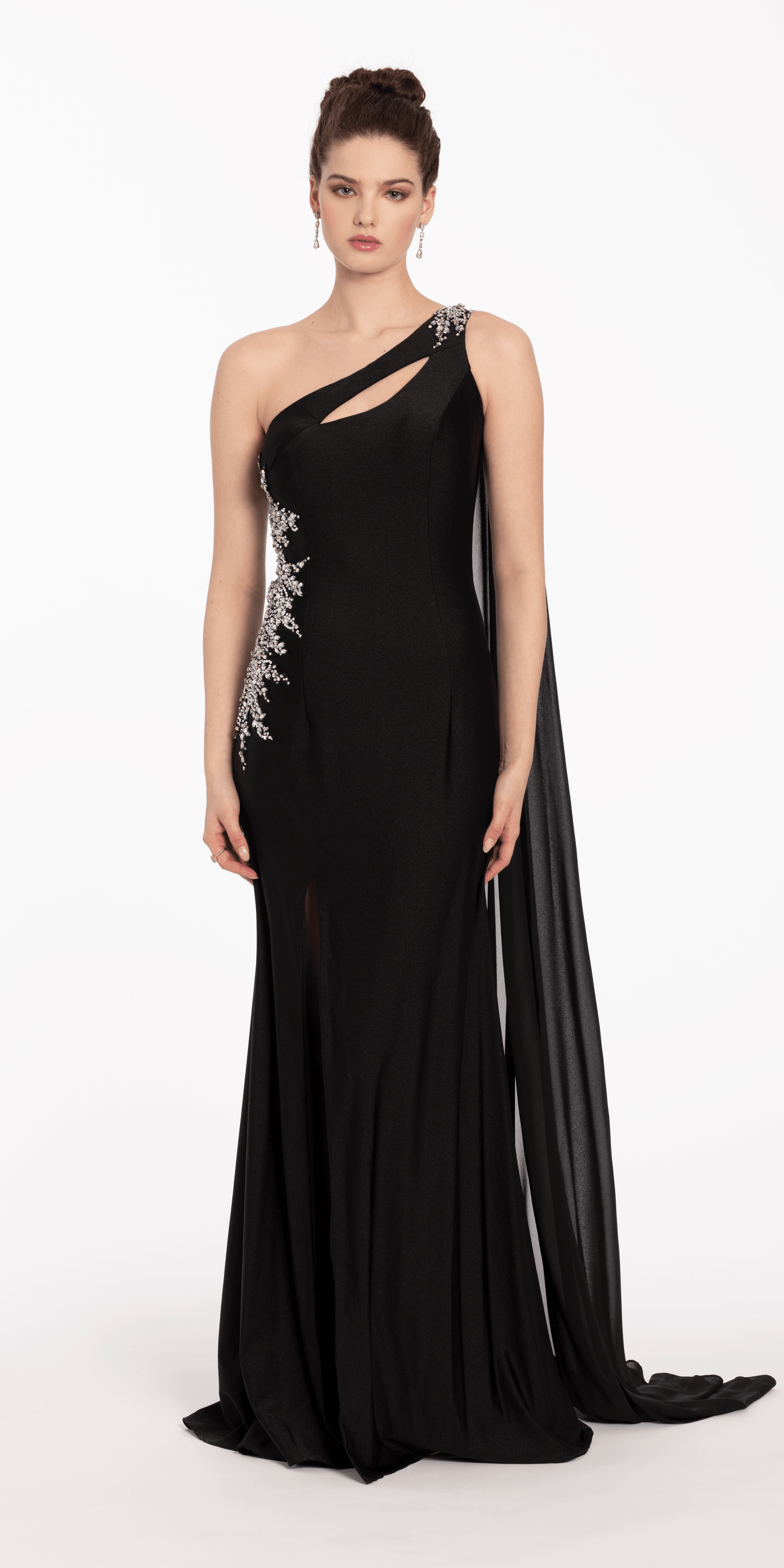 One Shoulder Side Cascade Dress with Rhinestone Detail Camille La Vie One Shoulder Side Cascade Dress with Rhinestone Detail Camille La Vie