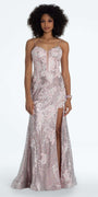 Sweetheart Sequin Applique Corset Column Dress with Sweep Train Image 3