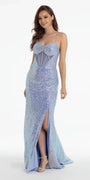 Stretch Sequin Sweetheart Corset Column Dress with Side Slit - Camille La Vie