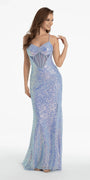 Stretch Sequin Sweetheart Corset Column Dress with Side Slit - Camille La Vie
