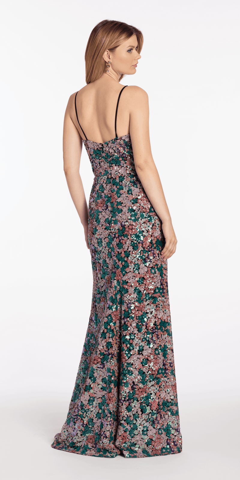 Plunge Sequin Patchwork Column Dress missy / 2 / green-multi