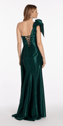 dark-green/size/4/Camille La Vie/Metallic One Shoulder Pleated Lace Up Back Trumpet Dress with Side Cascade/back