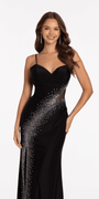 black/size/4/missy/Camille La Vie/Sweetheart Jersey Column Dress with Crystal Heat Set Stones/front alt 2