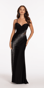 black/size/4/missy/Camille La Vie/Sweetheart Jersey Column Dress with Crystal Heat Set Stones/front alt 1