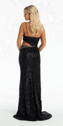 black/size/4/missy/Camille La Vie/Stretch Sequin Sweetheart Cut Out Waist Column Dress/back