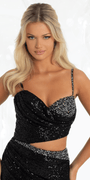 black/size/4/missy/Camille La Vie/Stretch Sequin Sweetheart Cut Out Waist Column Dress/close up