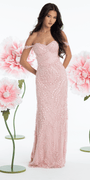 light-pink/ size/4/missy/Camille La Vie/Mesh 3D Leaf Off the Shoulder Corset Column Dress/front alt