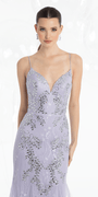 Camille La Vie Strappy Back Crystal Beaded  Lace Plunge Mermaid Dress with Godets