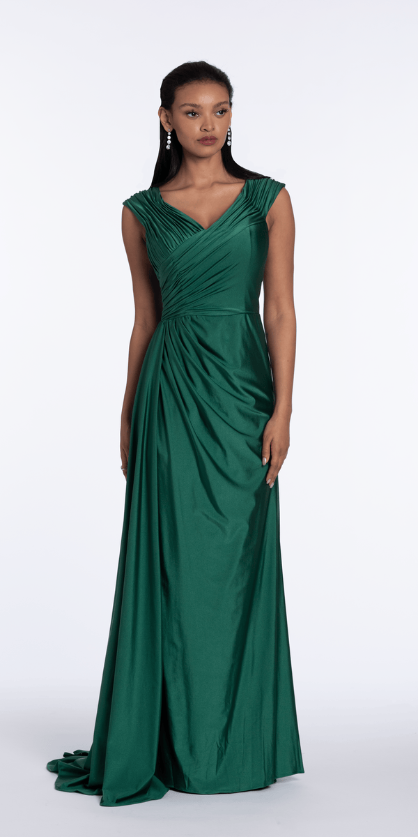 emerald/size/4/missy/Camille La Vie/Spandex V Neck Cap Sleeve Column Dress with Side Cascade/front alt
