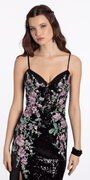 black-multi/size/4/missy/Camille La Vie/Sweetheart Sequin Column Dress with Embellished Floral Detail/close up