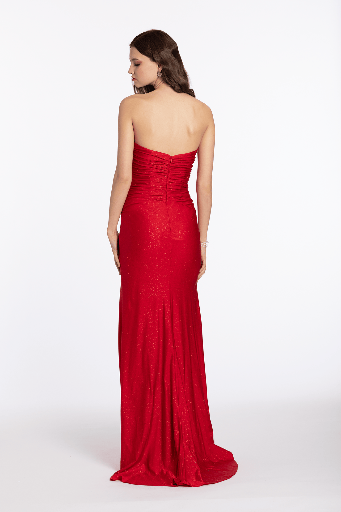 red/size/4/missy/Camille La Vie/Glitter Knit Strapless Triple Bow Peek-a-Boo Column Dress /back