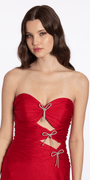 red/size/4/missy/Camille La Vie/Glitter Knit Strapless Triple Bow Peek-a-Boo Column Dress/close up alt