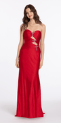 red/size/4/missy/Camille La Vie/Glitter Knit Strapless Triple Bow Peek-a-Boo Column Dress/front
