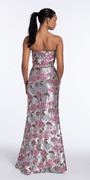 Angled Peplum Strapless Metallic Floral Jacquard Dress Image 5