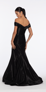 black/size/6missy/Camille La Vie Pleated Off the Shoulder Sateen Mermaid Dress/back
