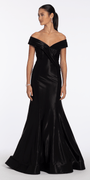 black/size/6missy/Camille La Vie Pleated Off the Shoulder Sateen Mermaid Dress/front alt
