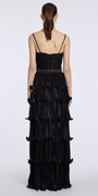 black/size/4/missy/Camille La Vie /Sweetheart Metallic Knit Pleated Tiered A Line Dress with Beaded Waist/back