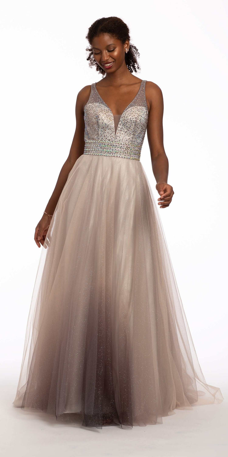 Beaded Ombre Glitter Mesh Ballgown Image 1