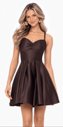 brown/size/4/missy/Camille La Vie/Two Tone Satin Pinched Bodice Pleated Fit and Flare Dress/front alt