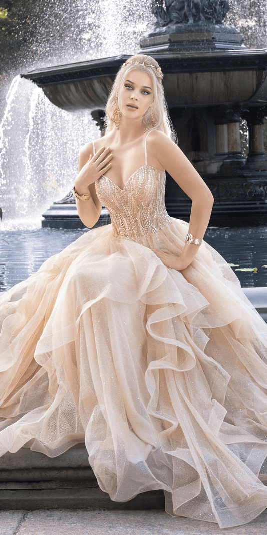 Beaded Corset Sweetheart Tiered Ballgown – Camille La Vie