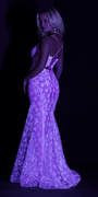 Glow in the Dark Plunging Mesh Glitter Daisy Trumpet Dress Image 3