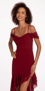 Chiffon Off the Shoulder Drape High Low Dress with Ruffle Hem Image 3