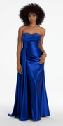 Sweetheart Sparkle Stretch Satin Column Dress with Side Drape Image 1
