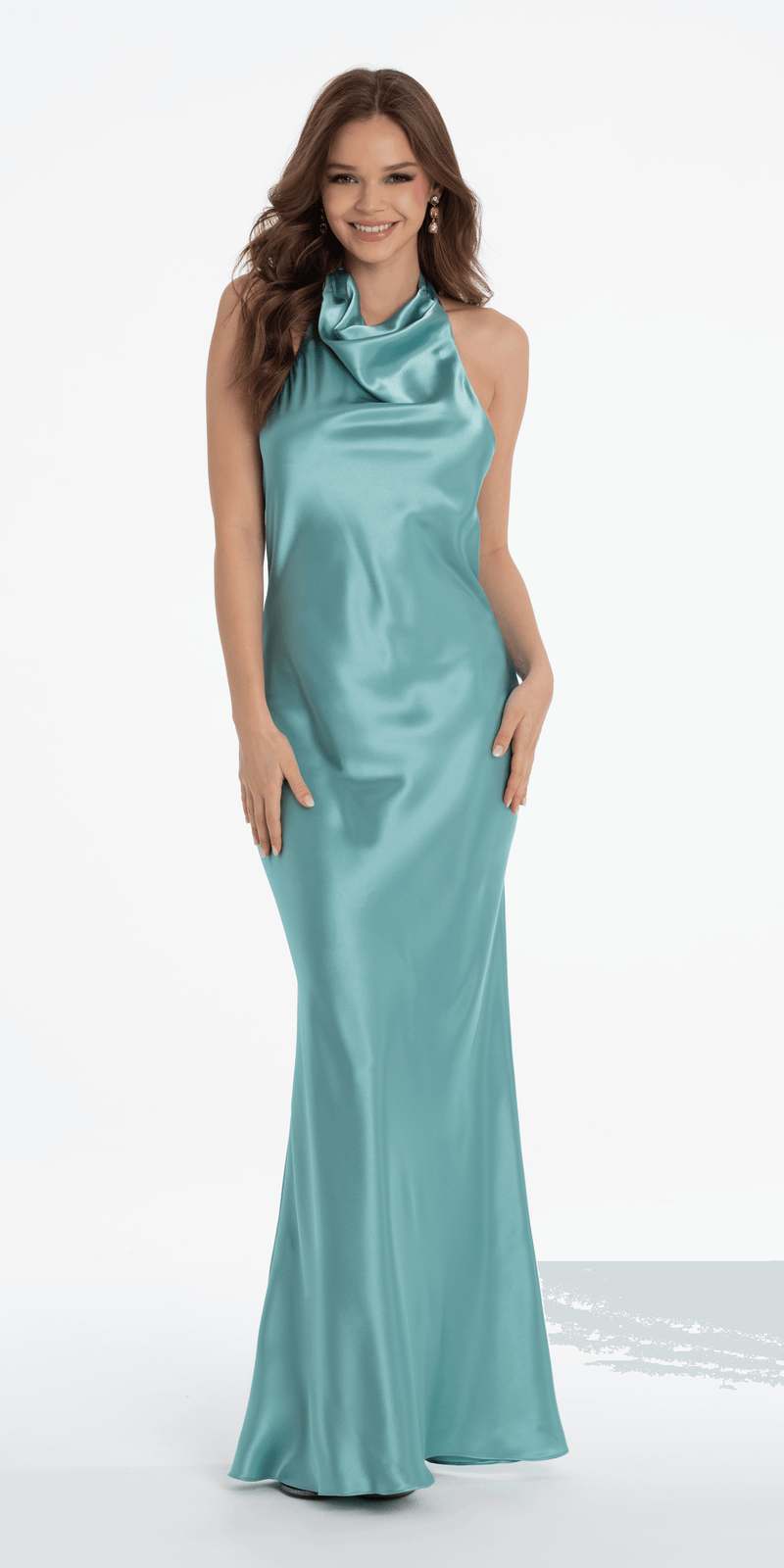 Satin Tie Back Halter Column Dress Image 8