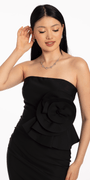 Strapless Midi Dress with Side Ruched Rose Detail Image 2