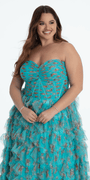 Sweetheart Ruched Print Mesh Tiered A Line Dress Image 9
