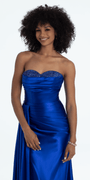 Sweetheart Sparkle Stretch Satin Column Dress with Side Drape Image 3