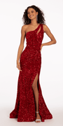 One Keyhole Shoulder Sequin Lace Up Back Mermaid Dress with Side Slit Image 5